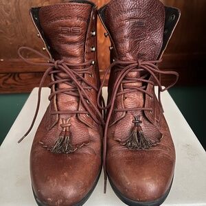 Womens BrownLeather Lace Up Ankle Boots Distressed Western Riding 10340 Size 8